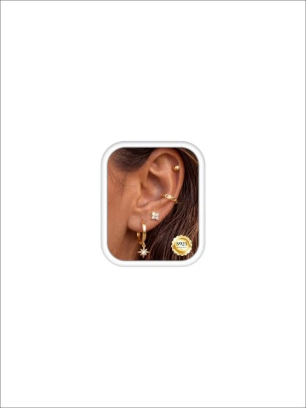 S925 Sterling Silver 16K Gold Plated Stud Earring Set Huggie Hoop Cuff